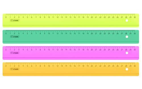 СТАММ Линейка 30см флю прозрачная (4цв)