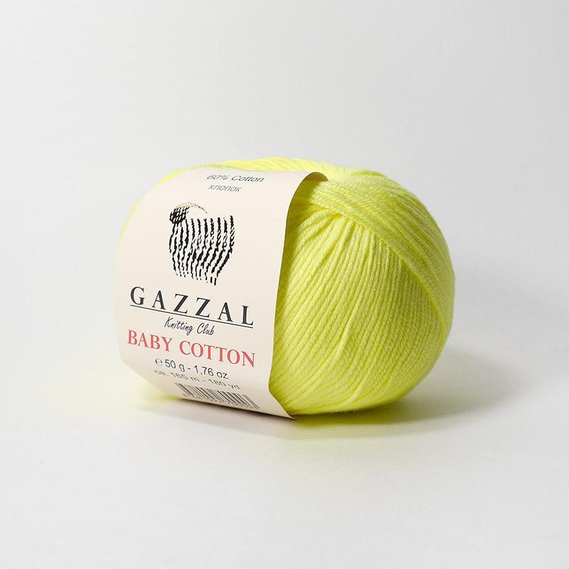 Пряжа Gazzal Baby Cotton цвет 3462 лимонный неон