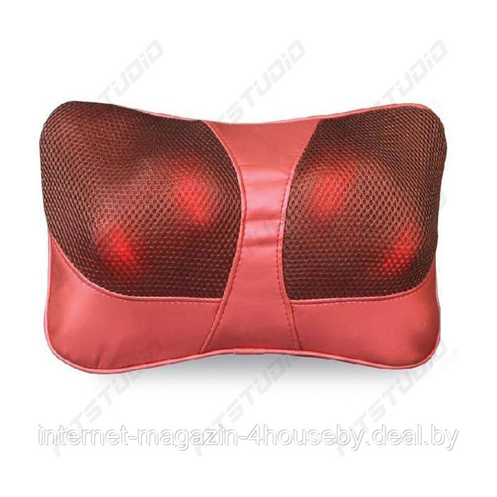 Массажная роликовая подушка с ИК-прогревом Massager Pillow FITSTUDIO (2 режима, красная) - фото 1 - id-p99806768