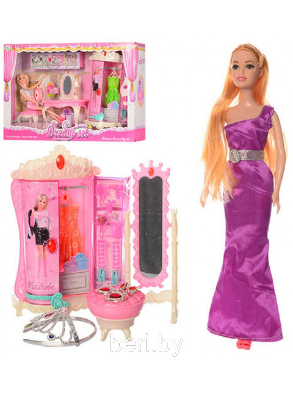 589-1 Кукольный набор Гардеробная в комплекте кукла платья мебель (аналог Барби) - фото 3 - id-p99848441