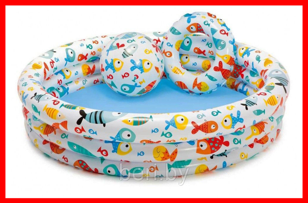 INTEX 59469NP Детский надувной бассейн "Рыбки" (132х28 см), надувной мяч, надувной круг, интекс
