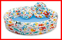 INTEX 59469NP Детский надувной бассейн "Рыбки" (132х28 см), надувной мяч, надувной круг, интекс