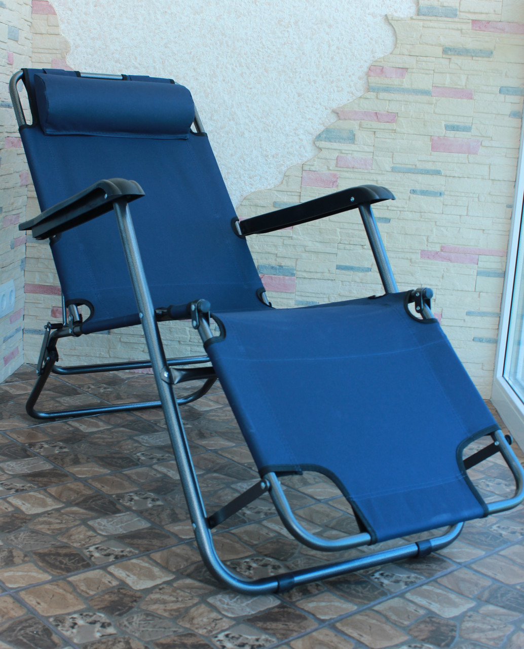 Кресло-шезлонг складной, длина 155см, темно-синий, D33200 - фото 1 - id-p99931769