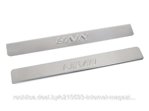 Накладки порогов ВАЗ 2121, 21213, 21214 НИВА - штамп "NIVA" (нержавеющая сталь), к-т 2 шт., фото 2