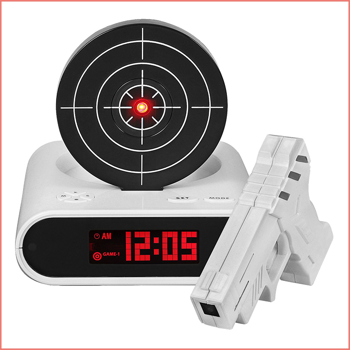 Будильник-мишень, часы Gun Alarm Clock,  3 в 1 Белый