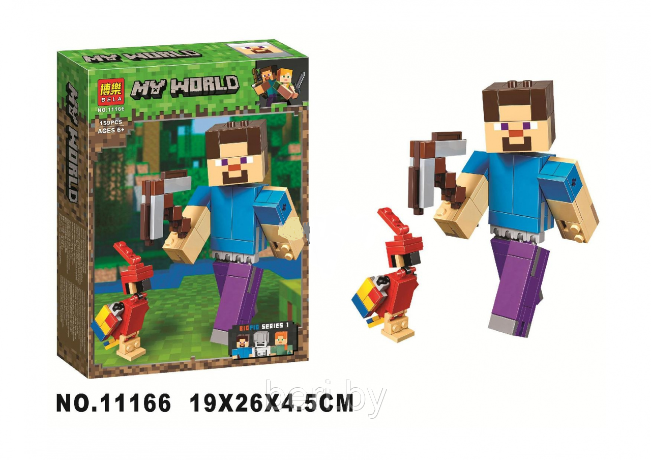 11166 Конструктор Bela Minecraft "Стив с попугаем" 159 деталей, аналог Lego Minecraft 21148