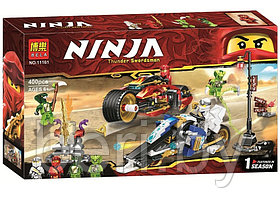 11161 Конструктор Ninja Bela "Мотоцикл-клинок Кая и снегоход Зейна" 400 деталей, аналог Lego 70667