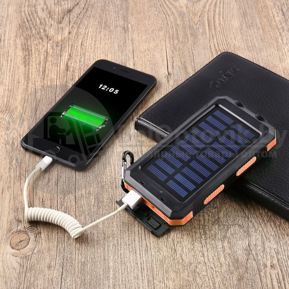 Внешний аккумулятор Power Bank 20000 mAh на солнечных батареях / портативное зарядное Оранжевый - фото 2 - id-p100106229