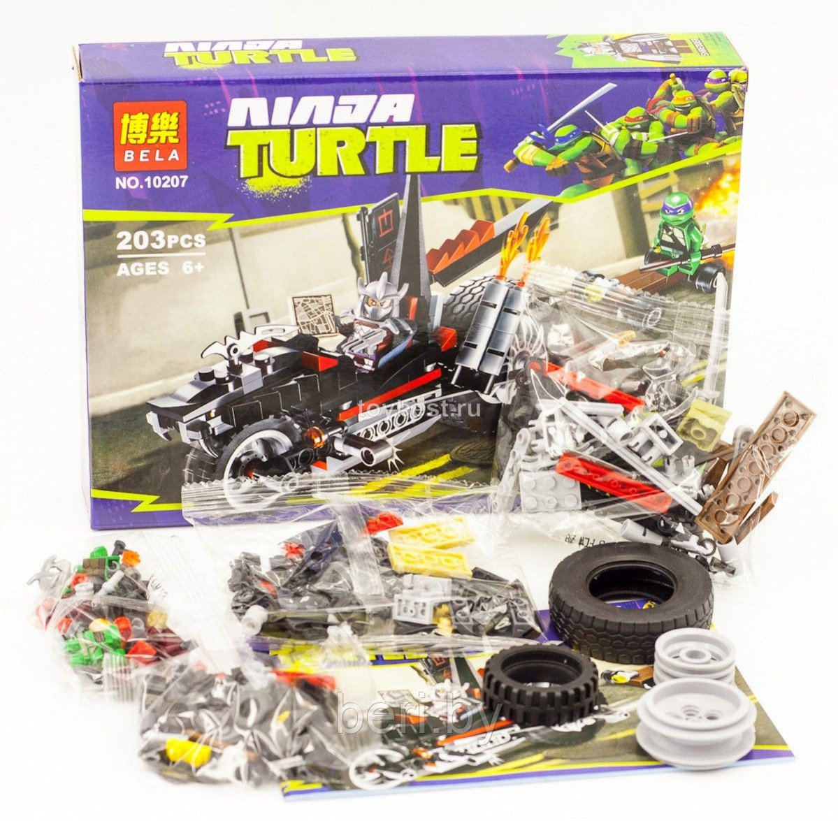 10207 Конструктор Bela Ninja Turtle "Мотоцикл-дракон Шредера" 203 детали, Черепашки-ниндзя налог Lego 79101 - фото 4 - id-p100123356