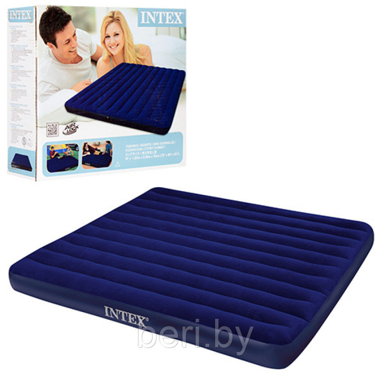 INTEX 68755 Матрас надувной "Classic Downy Bed" (203х183х22 см), двухместный, двухспальный, интекс - фото 2 - id-p100357997