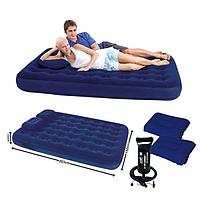 INTEX 68765 Матрас надувной с насосом и подушками "Classic Downy Bed" (203х152х22 см), двуспальный, интекс