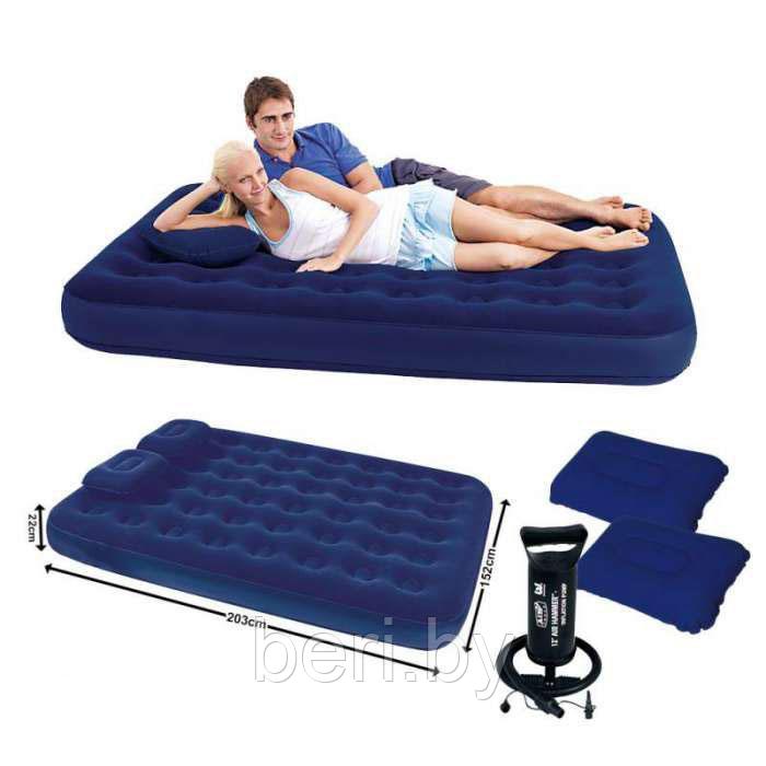 INTEX 68765 Матрас надувной с насосом и подушками "Classic Downy Bed" (203х152х22 см), двуспальный, интекс - фото 1 - id-p100358055
