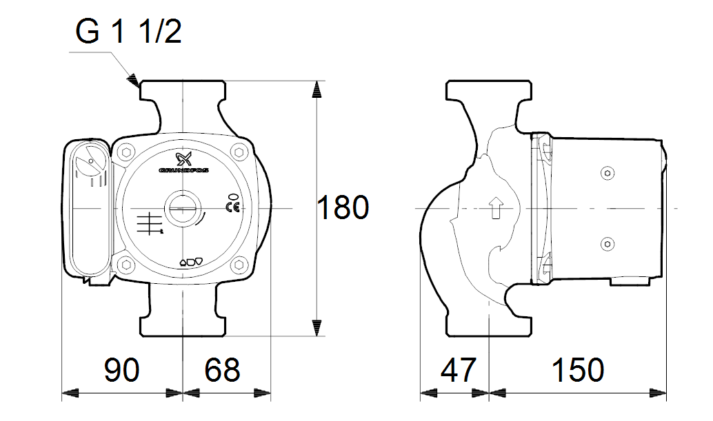 Циркуляционный насос Grundfos UPS 25-100 180 - фото 4 - id-p69143514