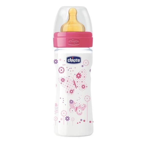 Бутылочка Chicco Well-Being Girl с латексной соской, 250 мл (цена за 1шт) - фото 1 - id-p100388404