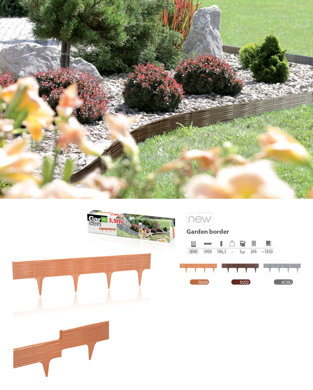 Бордюр декоративный Prosperplast Garden Border IBWI R222 (коричневый) 3.9м - фото 2 - id-p100396049