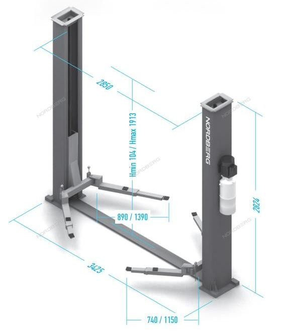 Подъемник двухстоечный, г/п 4т NORDBERG N4121A-4T - фото 2 - id-p96371485