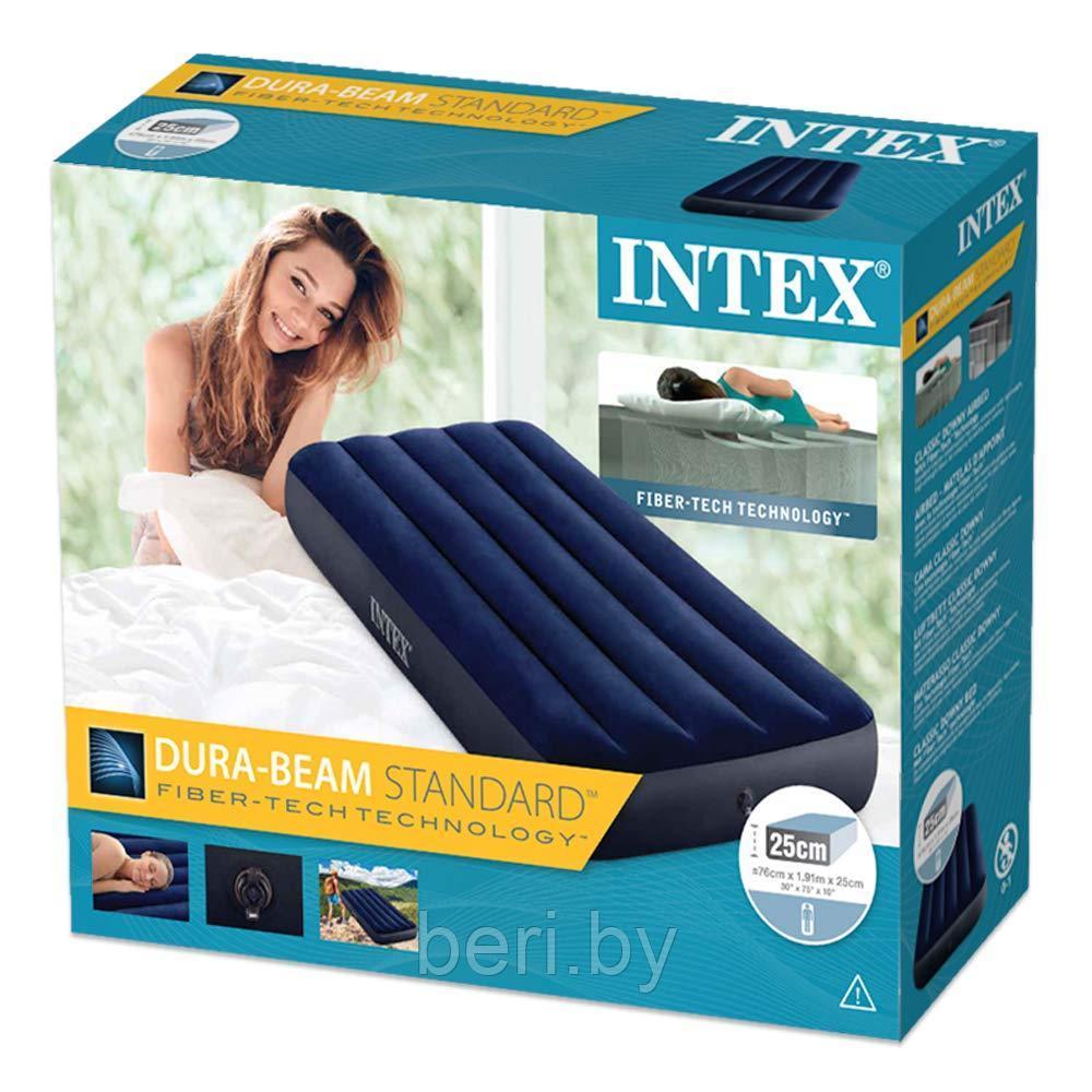 INTEX 64757 Надувной матрас Classic Downy 99х191х25см специальный клапан интекс - фото 4 - id-p100441414