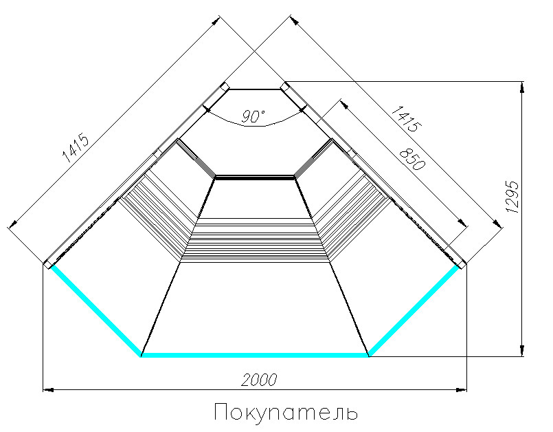 Холодильная угловая витрина Полюс G120 VV-5 Atrium (внешний угол, динамика)