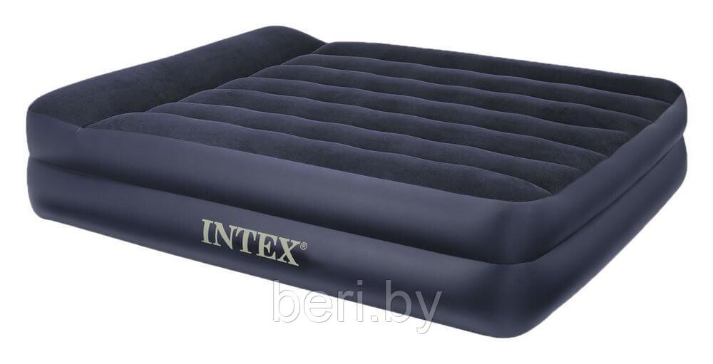 INTEX 64124 Надувная кровать PILLOW REST RAISED BED 152*203*42 см встроенный электронасос  интекс