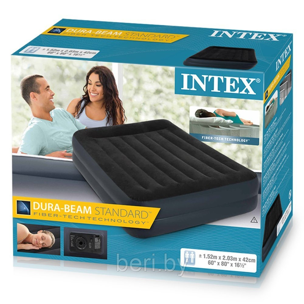INTEX 64124 Надувная кровать PILLOW REST RAISED BED 152*203*42 см встроенный электронасос интекс - фото 5 - id-p100456346