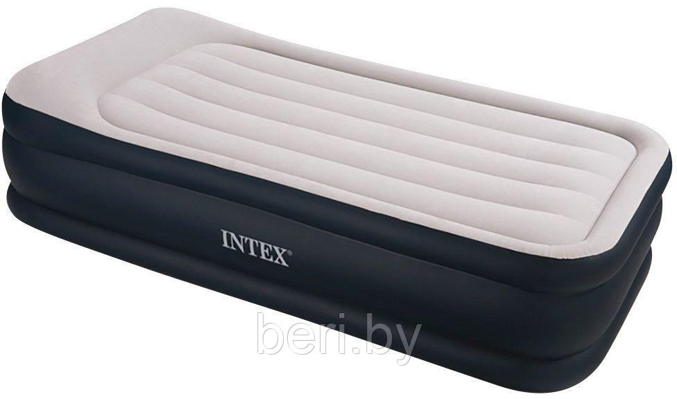 INTEX 64132 Надувная кровать Deluxe Pillow Rest Raised Bed 99*191*42 см встроенный электронасос  интекс