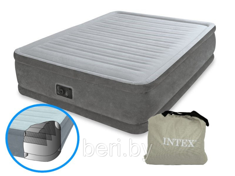 INTEX 64414 Надувная кровать Comfort-Plush 203*152*46 см встроенный электронасос интекс - фото 2 - id-p100458359