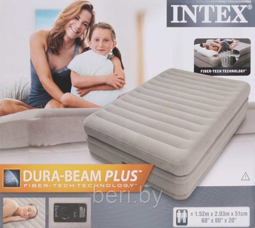 INTEX 64446 Надувная кровать Prime Comfort 203*152*51 встроенный электронасос интекс - фото 5 - id-p100459865