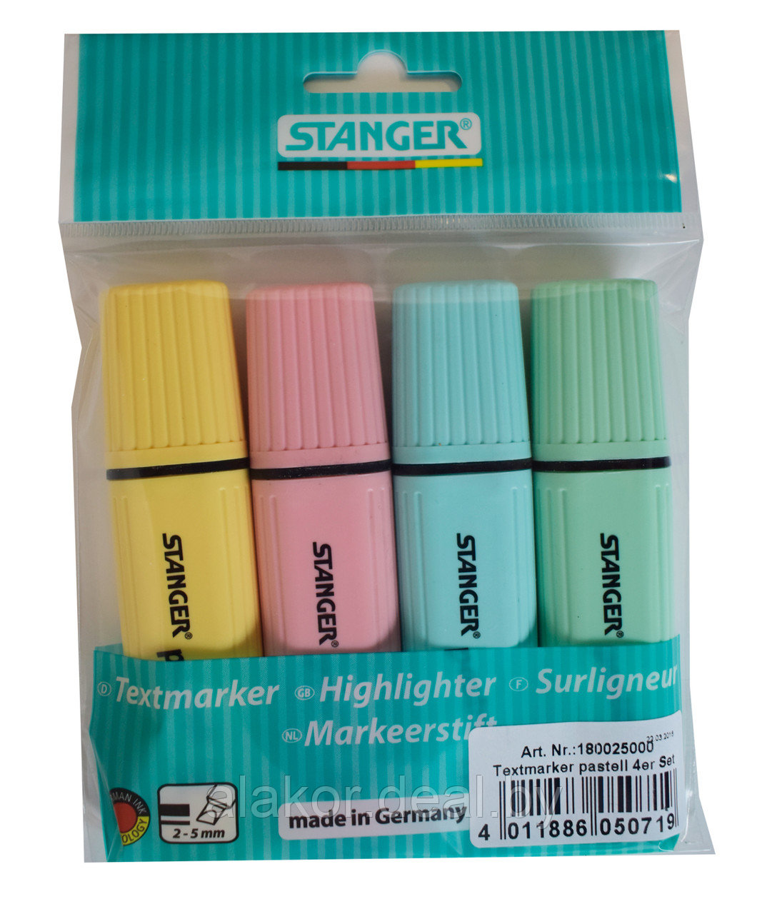 Набор текстовых маркеров STANGER пастельных тонов (4 цвета) - фото 1 - id-p100500560