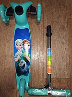 Самокат детский трехколесный MICMAX MINI с принтом Disney регулируемой по высоте ручкой и СВЕТЯЩИМИСЯ КОЛЕСАМИ бирюзовый с принтом