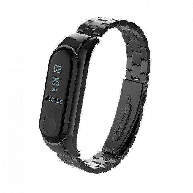 Железный блочный ремешок к браслету mi band 3s (Чёрный) - фото 1 - id-p90956136