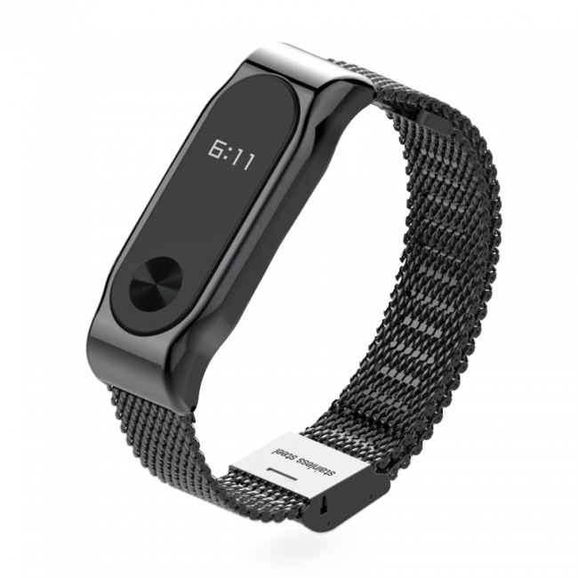 Железный ремешок к браслету mi band 3s Миланская петля (Чёрный)