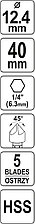 Зенкер конусный d12.4мм L40мм "Yato" YT-44724, фото 3