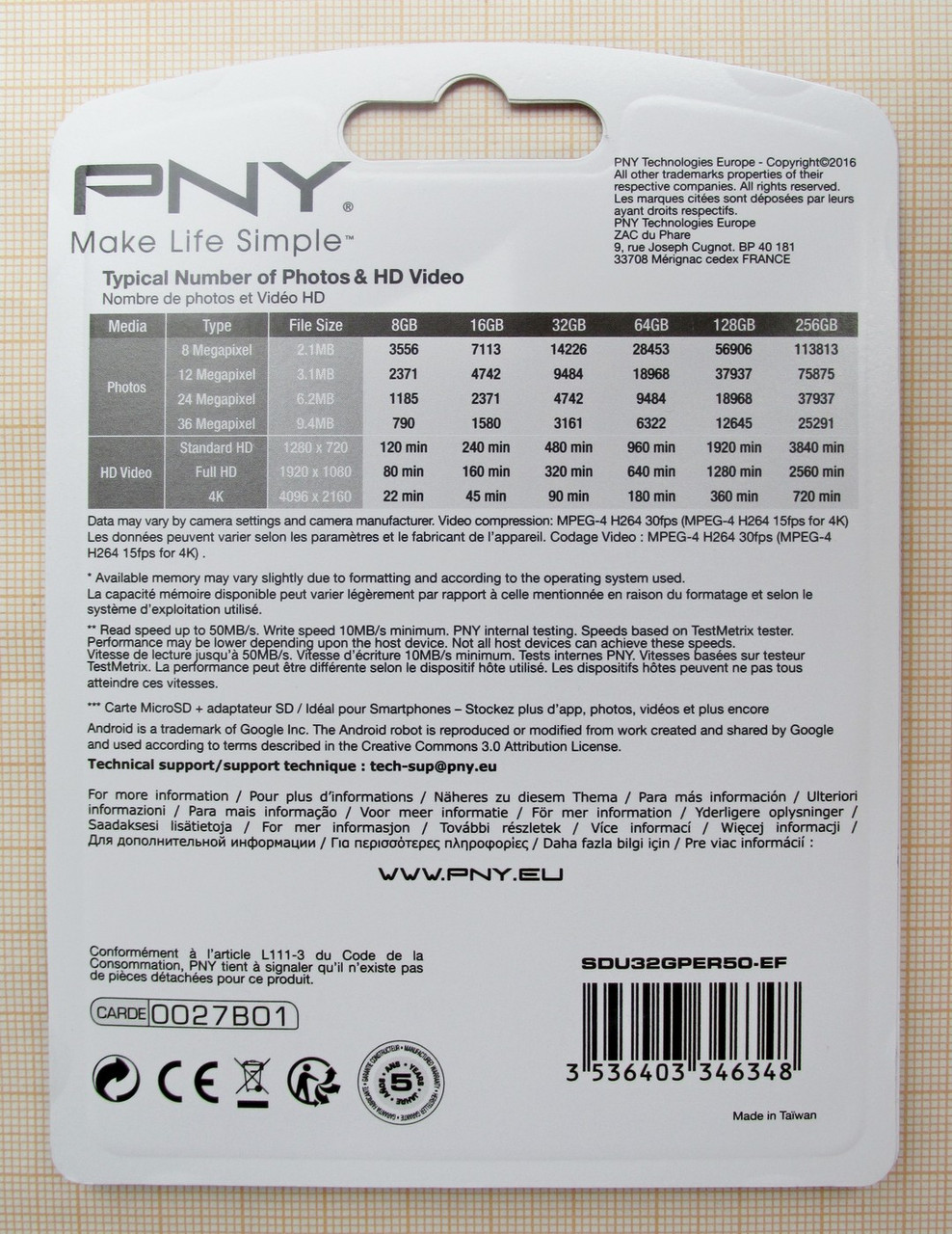 Карта памяти PNY microSDHC Perfomance 32GB + SD-адаптер (SDU32GPER50-EF) - фото 2 - id-p100726010