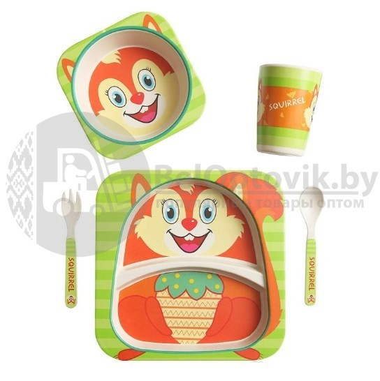 Детская посуда из бамбука из 5 предметов (набор) Bamboo Ware Kids Set. Выбери своего зверька Совушка - фото 9 - id-p100726711