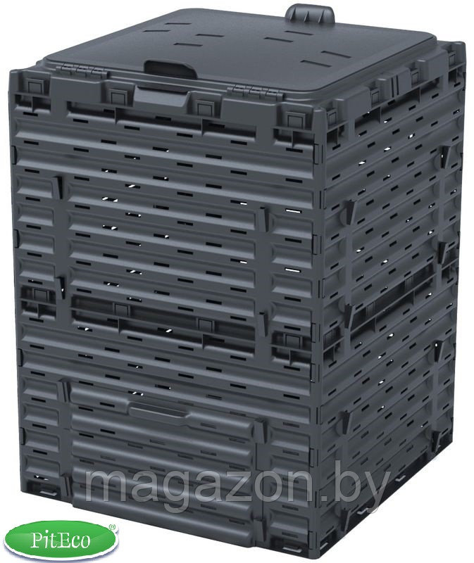 Компостер садовый Piteco 300л, с крышкой черный