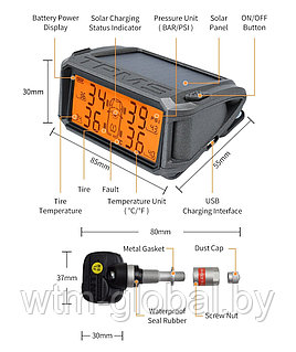 Система TPMS с дисплеем и 4 внутренними датчиками измерения давления шин