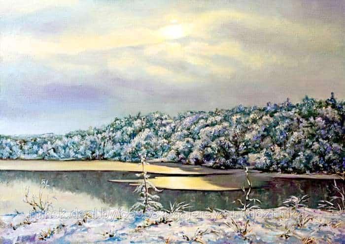 Белорусский пейзаж маслом на холсте. Зимний день