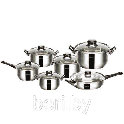 MC-6017 Набор кастрюль со сковородой, набор посуды 5 кастрюль + сковорода, Mercury Jumbo, 12 предметов - фото 1 - id-p100872284