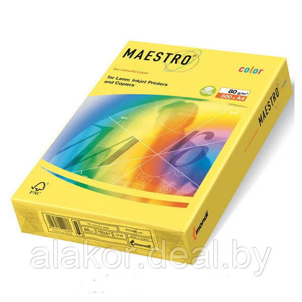Бумага цветная "Maestro Color", А4, 80 г/м2, 500л., интенсив, канареечно-желтый - фото 1 - id-p100896824