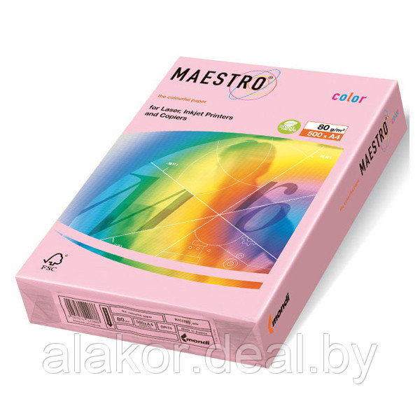 Бумага цветная "Maestro Color", А4, 80 г/м2, 500л., пастель, розовый фламинго - фото 1 - id-p100897300