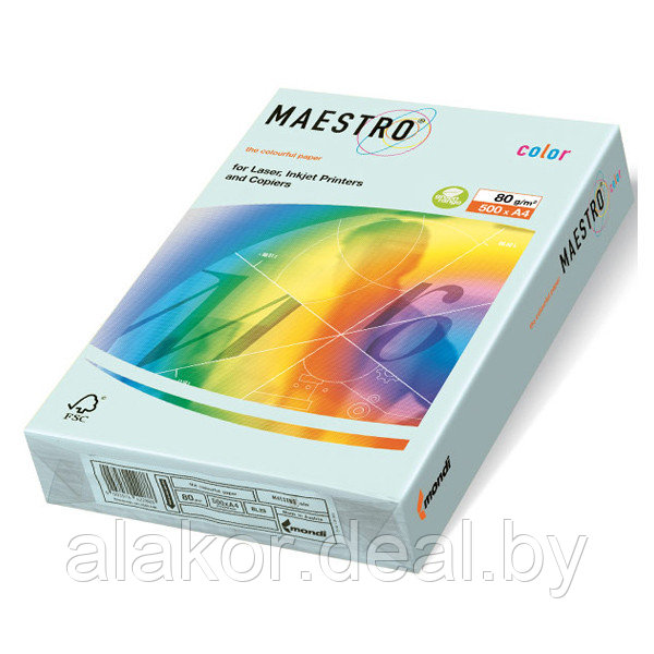 Бумага цветная "Maestro Color", А4, 80 г/м2, 500л., пастель, светло-голубой - фото 1 - id-p100897329