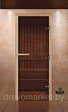 Дверь для бани стеклянная DoorWood, стекло 8мм Бронза, 3 петли, коробка Осина 70*190 см