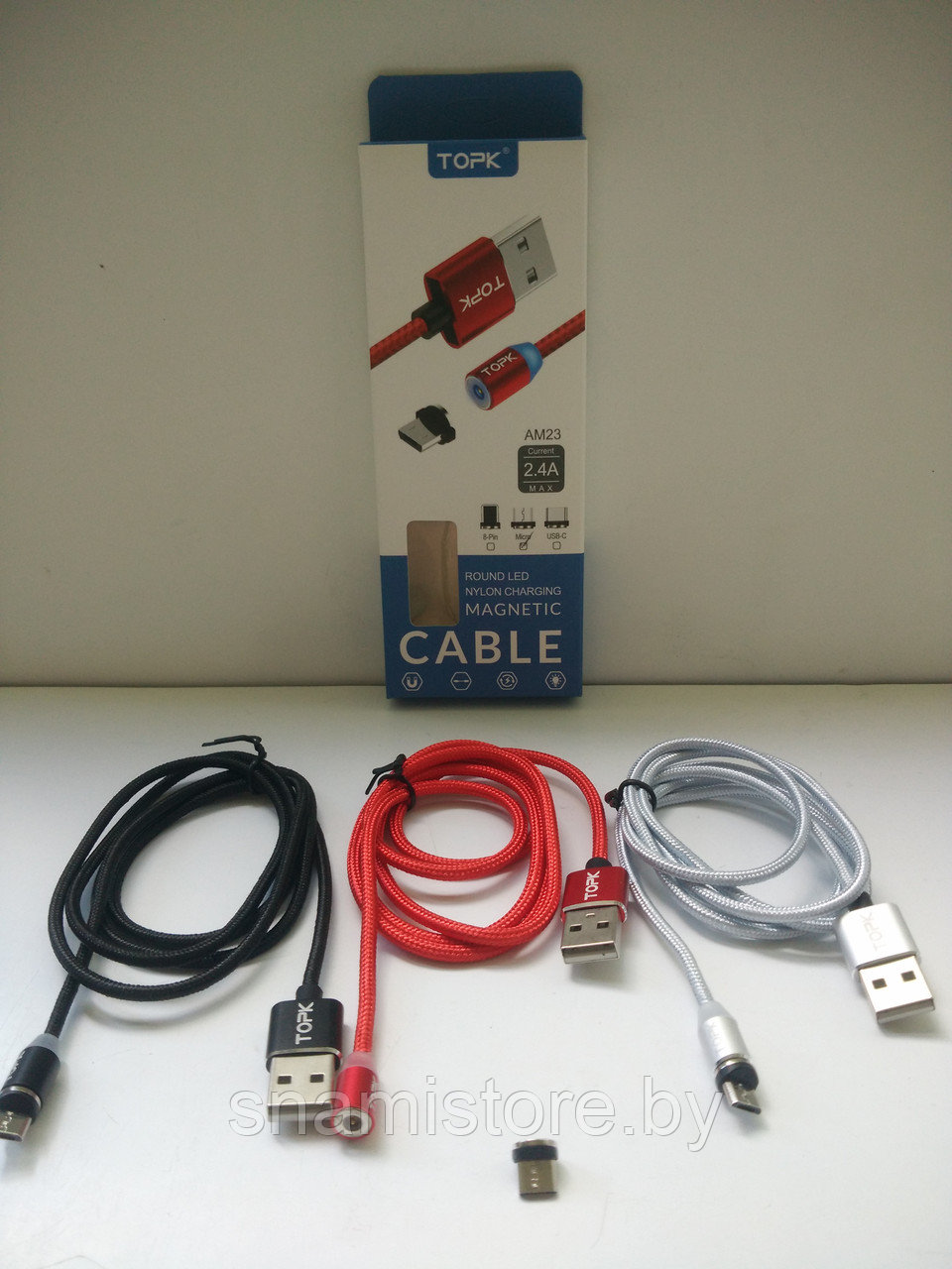 Кабель TOPK AM23 USB - MicroUSB для зарядки магнитный, 1м, красный - фото 1 - id-p100924798