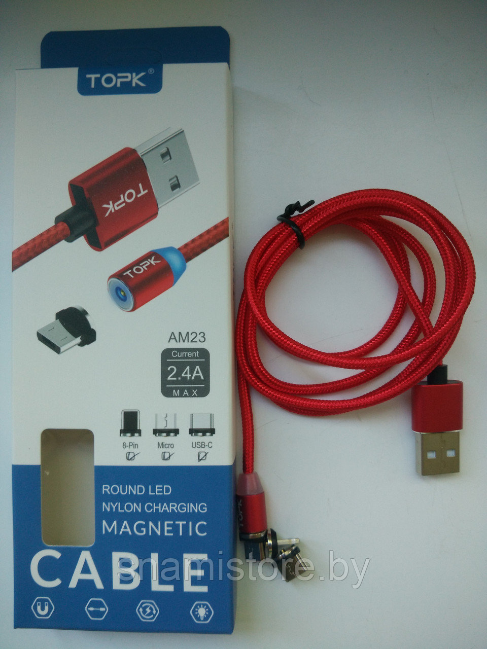 Кабель TOPK AM23 USB - MicroUSB, Type-C, Lightning (3 в 1), 1м, красный - фото 1 - id-p100966291