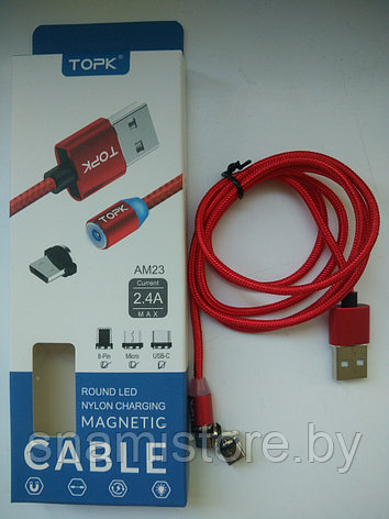 Кабель TOPK AM23 USB - MicroUSB, Type-C, Lightning (3 в 1), 1м, красный, фото 2