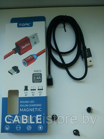 Кабель TOPK AM23 USB - MicroUSB, Type-C, Lightning (3 в 1), 1м, черный, фото 2