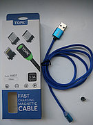 Кабель TOPK AM37 USB - MicroUSB магнитный (быстрая зарядка и передача данных), 1м, синий 
