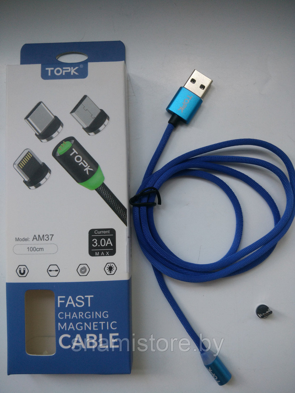 Кабель TOPK AM37 USB - MicroUSB магнитный (быстрая зарядка и передача данных), 1м, синий - фото 1 - id-p100971798