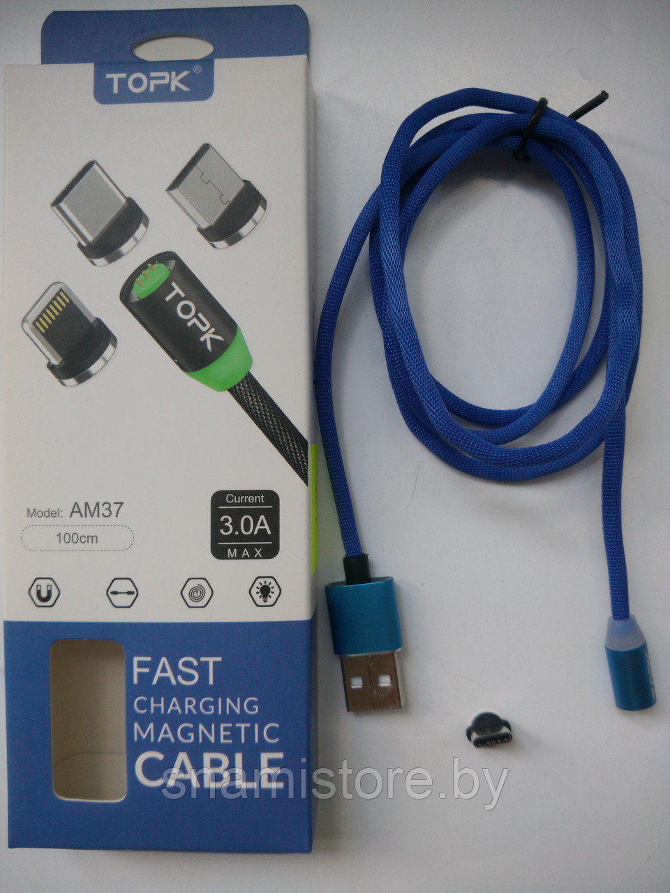 Кабель TOPK AM37 USB - Type-C магнитный (быстрая зарядка и передача данных), 1м, синий