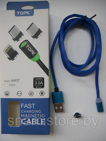 Кабель TOPK AM37 USB - Type-C магнитный (быстрая зарядка и передача данных), 1м, синий, фото 2